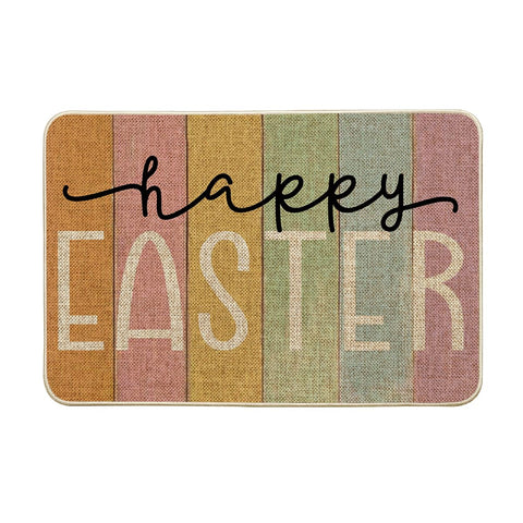 Artoid Mode Stripes Happy Easter doormat front view adds welcoming spring charm.
