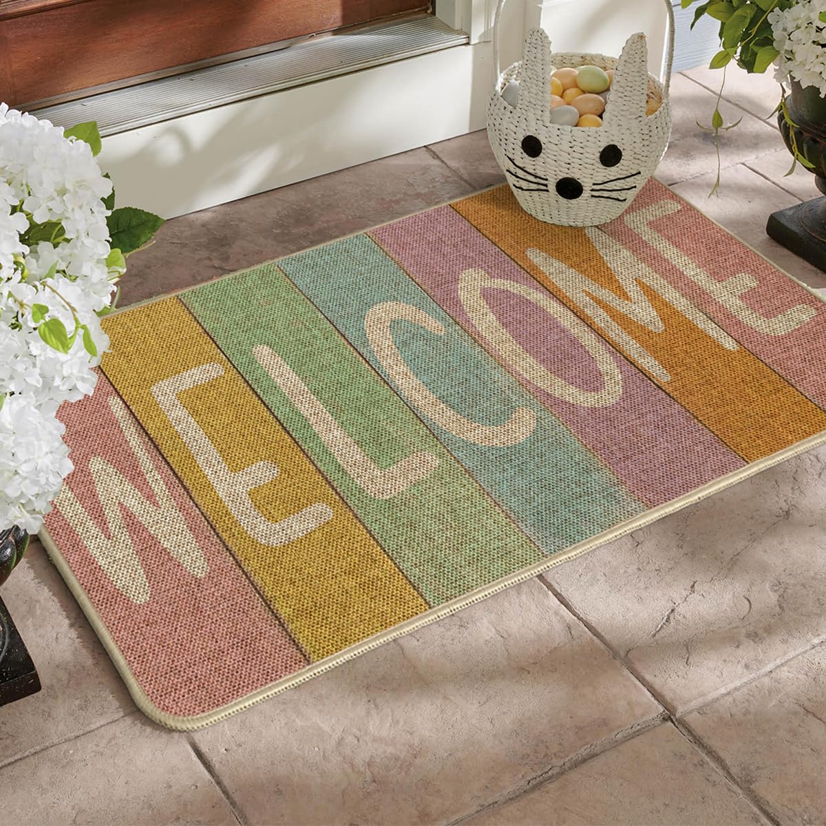 Artoid Mode stripes doormat with non-slip back for safer door placements.