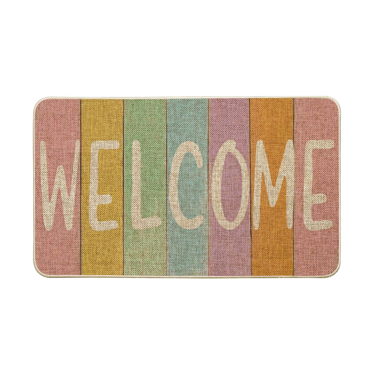 Artoid Mode stripes welcome Easter doormat, 17x29 inches, ideal for indoor or outdoor entryways.