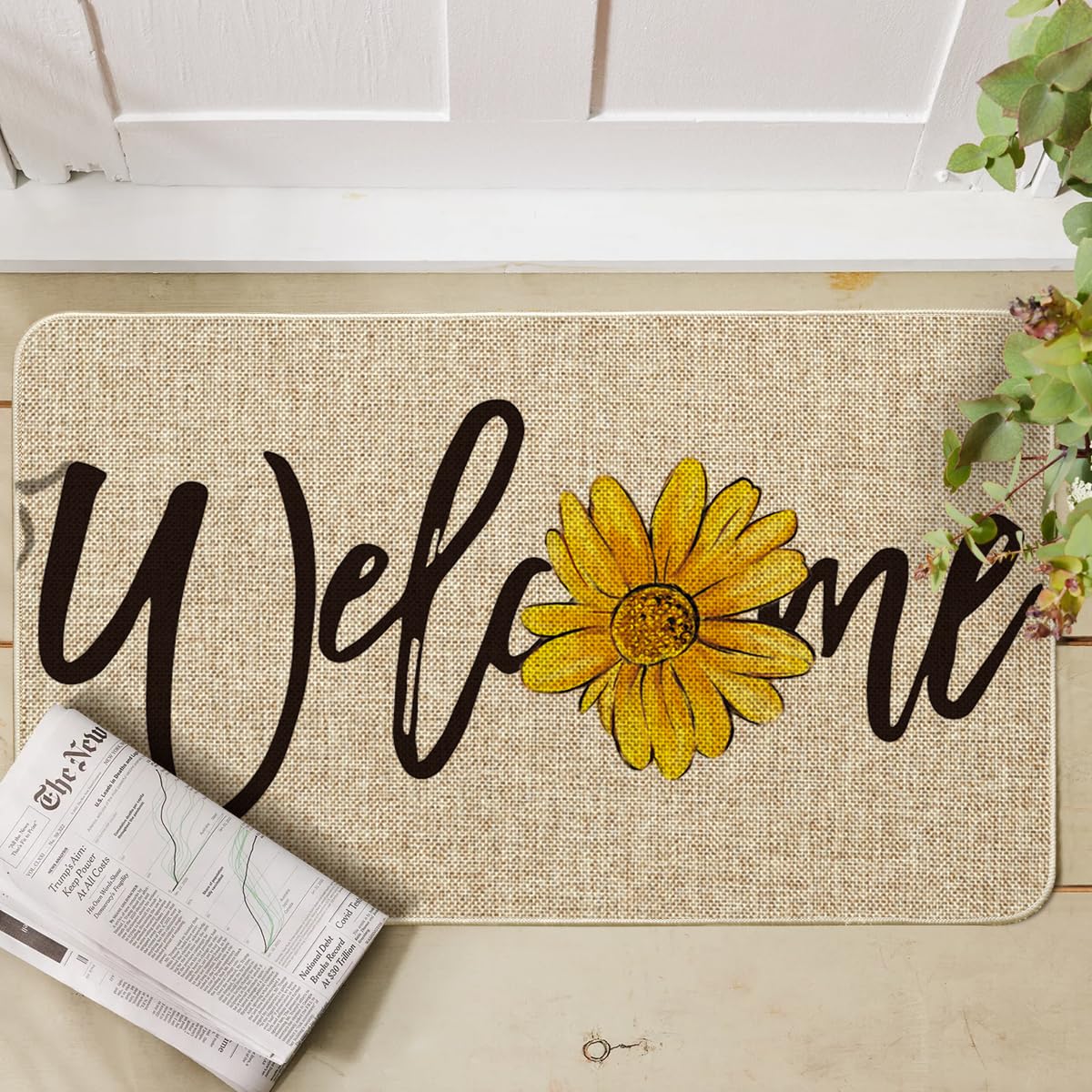 Artoid Mode sunflower welcome spring doormat close up texture highlighting durable material