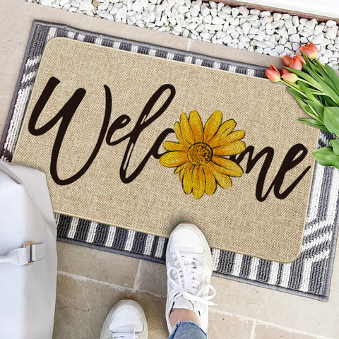 Artoid Mode sunflower welcome spring doormat outdoor porch setting adds curb appeal and practicality