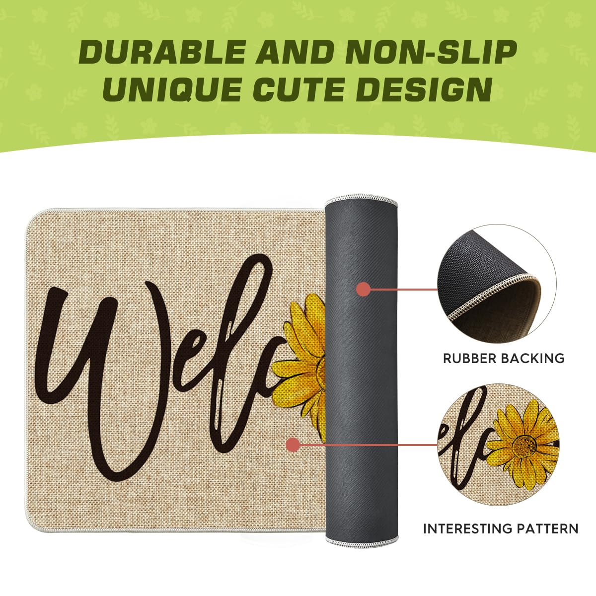 Artoid Mode sunflower welcome spring doormat non slip backing helps stay in place on floors