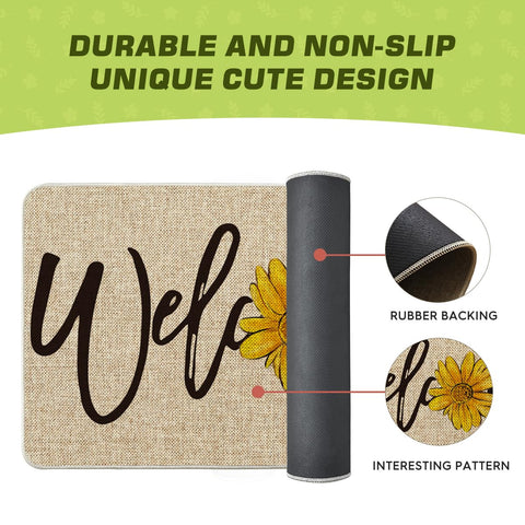 Artoid Mode sunflower welcome spring doormat non slip backing helps stay in place on floors