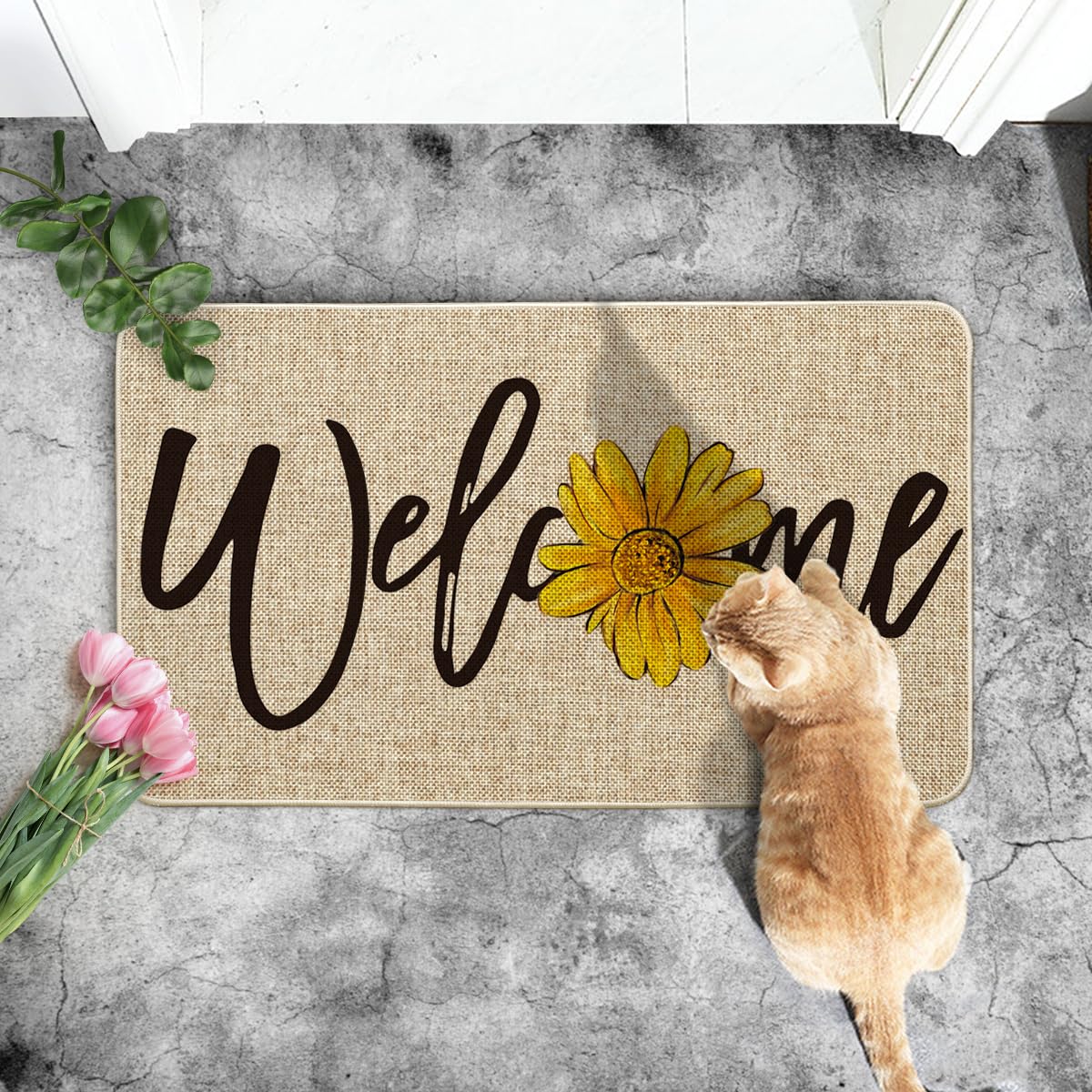 Artoid Mode sunflower welcome spring doormat textured surface highlighting weather resistance