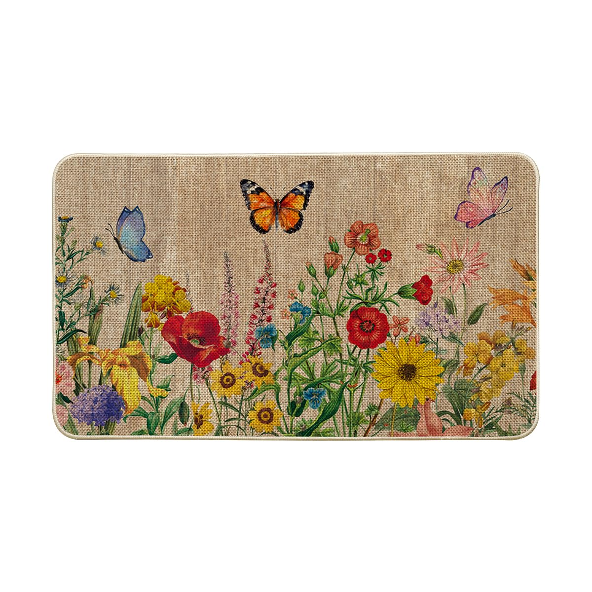 Artoid Mode wood flowers butterfly spring doormat adds cheerful curb appeal for indoor and outdoor entryways.