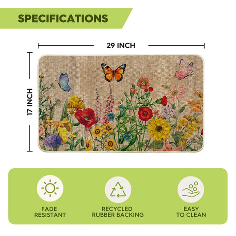 Artoid Mode wood flowers butterfly spring doormat stands up to weather and daily traffic.