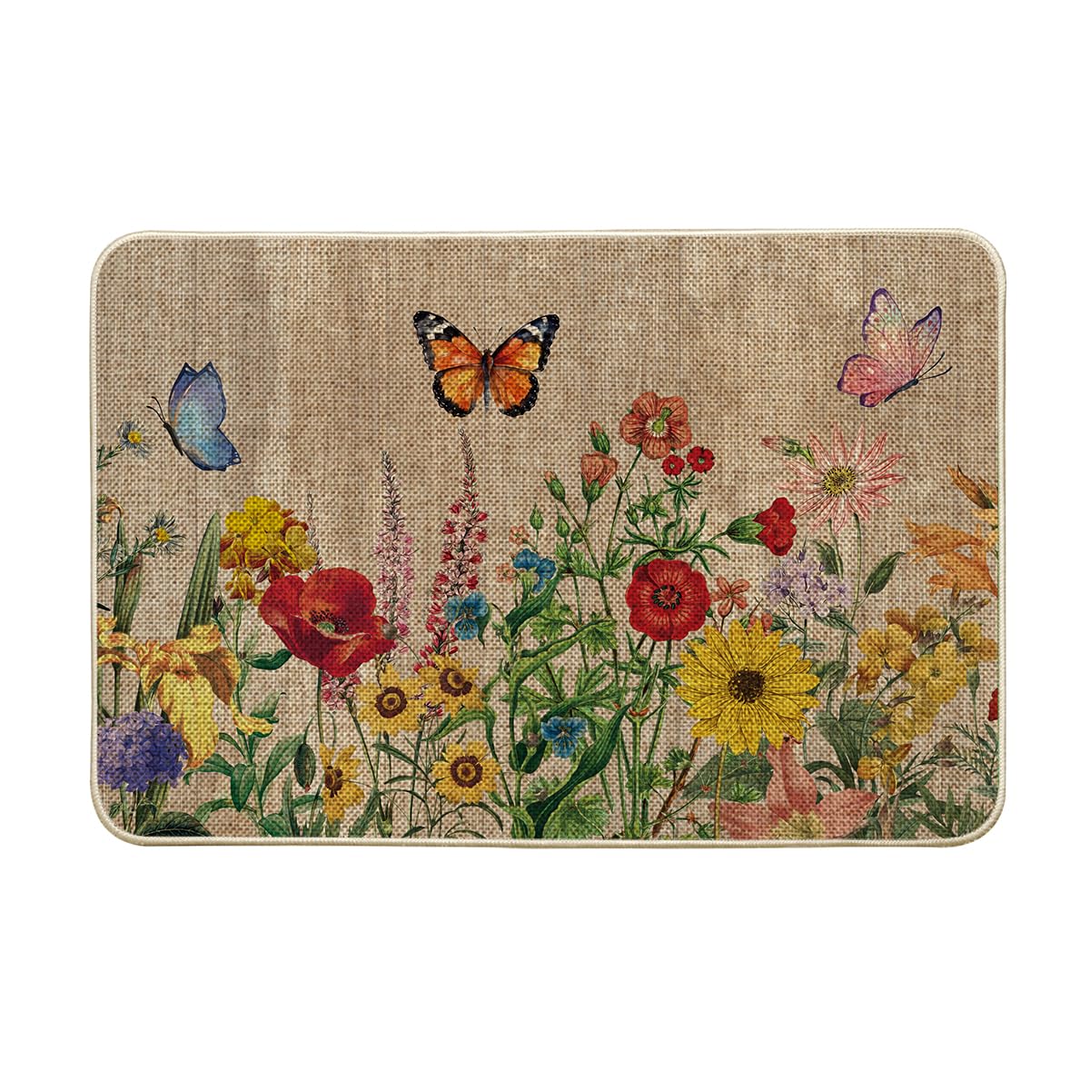 Artoid Mode Wood Flowers Butterfly Spring doormat with butterfly motif for indoor outdoor entrances.
