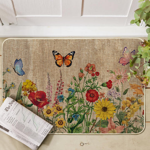 Artoid Mode Wood Flowers doormat highlights seasonal decor for porch and patio.