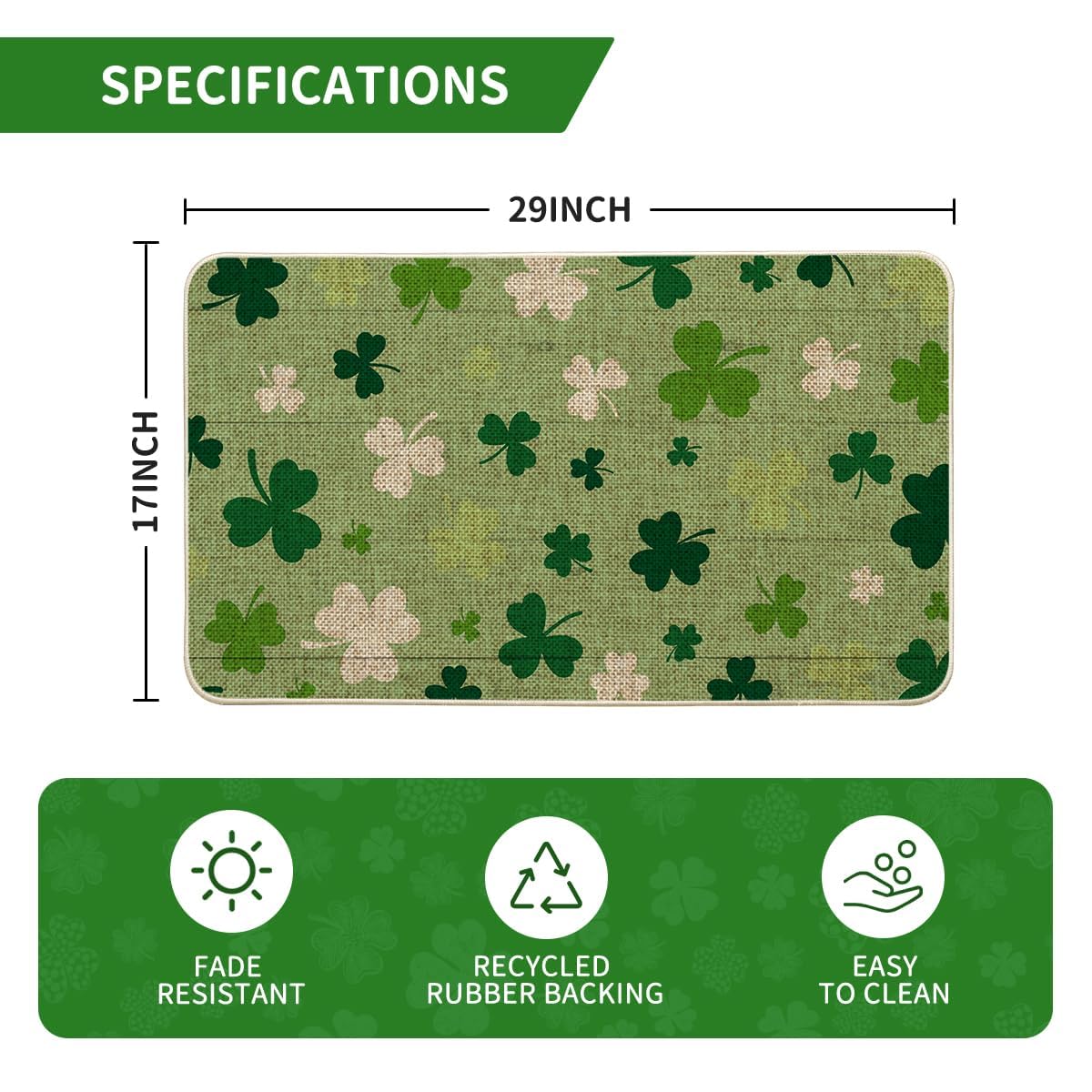 Entryway scene with Artoid Mode wood green shamrock doormat on the floor