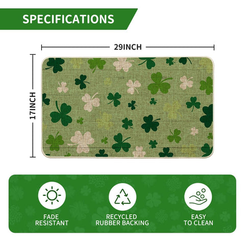 Entryway scene with Artoid Mode wood green shamrock doormat on the floor