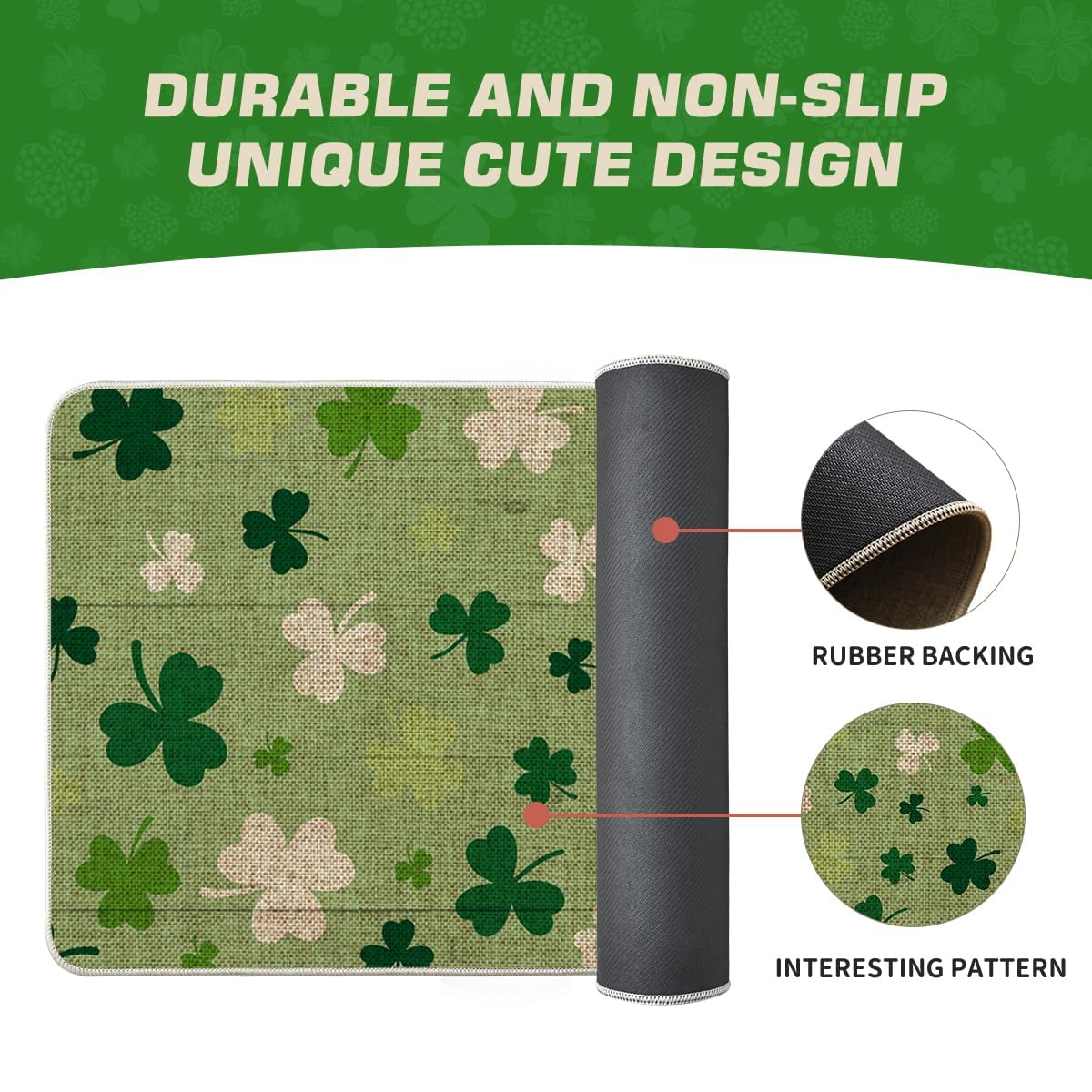 Close look at durable materials of Artoid Mode shamrock doormat