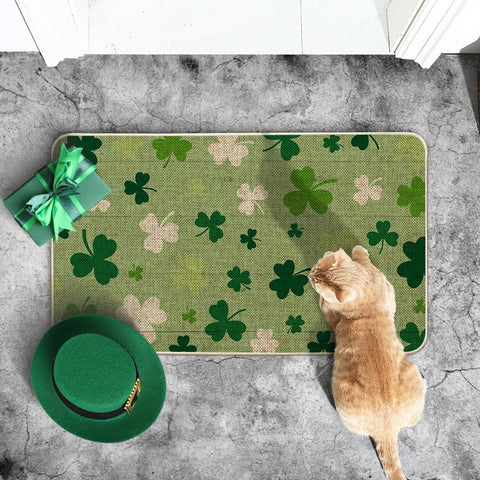 Artoid Mode wood green shamrock doormat demonstrating portable, slim design