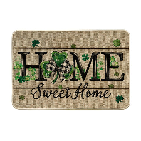 Artoid Mode wood shamrock doormat with home sweet home motif for welcoming entryways