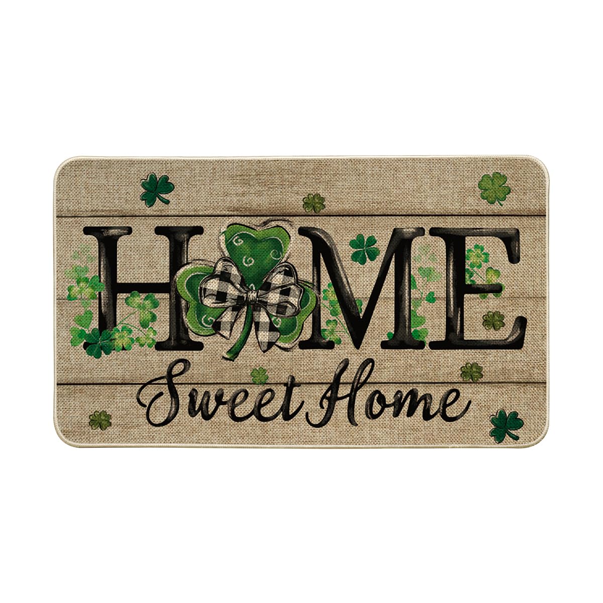 Artoid Mode wood shamrock doormat close-up pattern for seasonal entryway decor