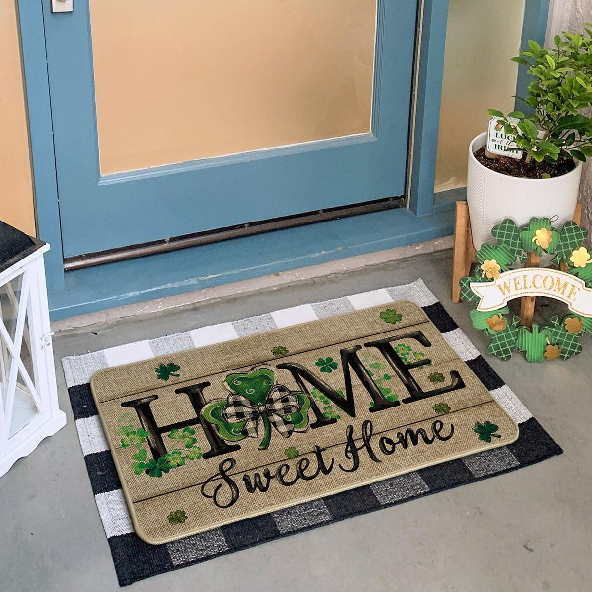 Artoid Mode shamrock doormat on porch highlighting entryway welcome