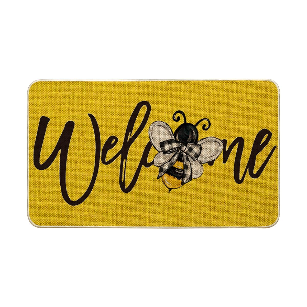 Artoid Mode Yellow Bee doormat front view welcomes guests with spring charm
