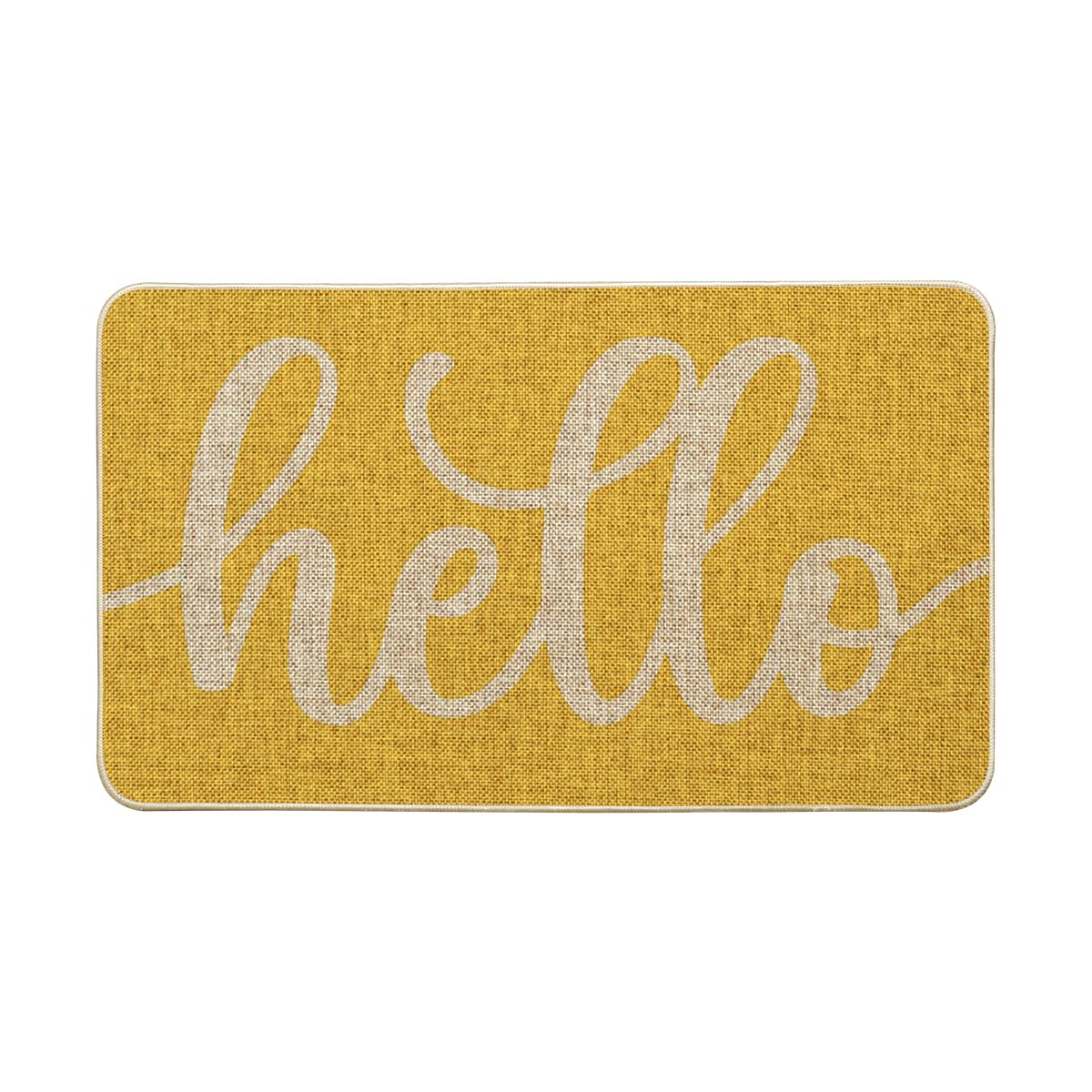 Artoid Mode Yellow Hello Spring doormat greets guests with a sunny entryway vibe.