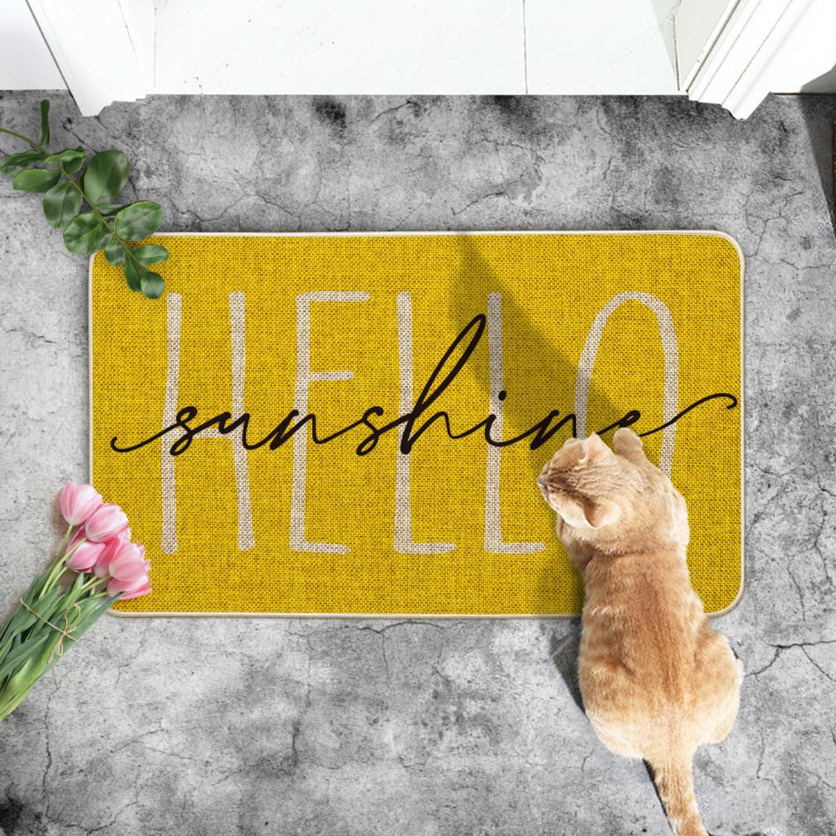 Artoid Mode Yellow Hello Sunshine easy clean doormat easy to hose off.