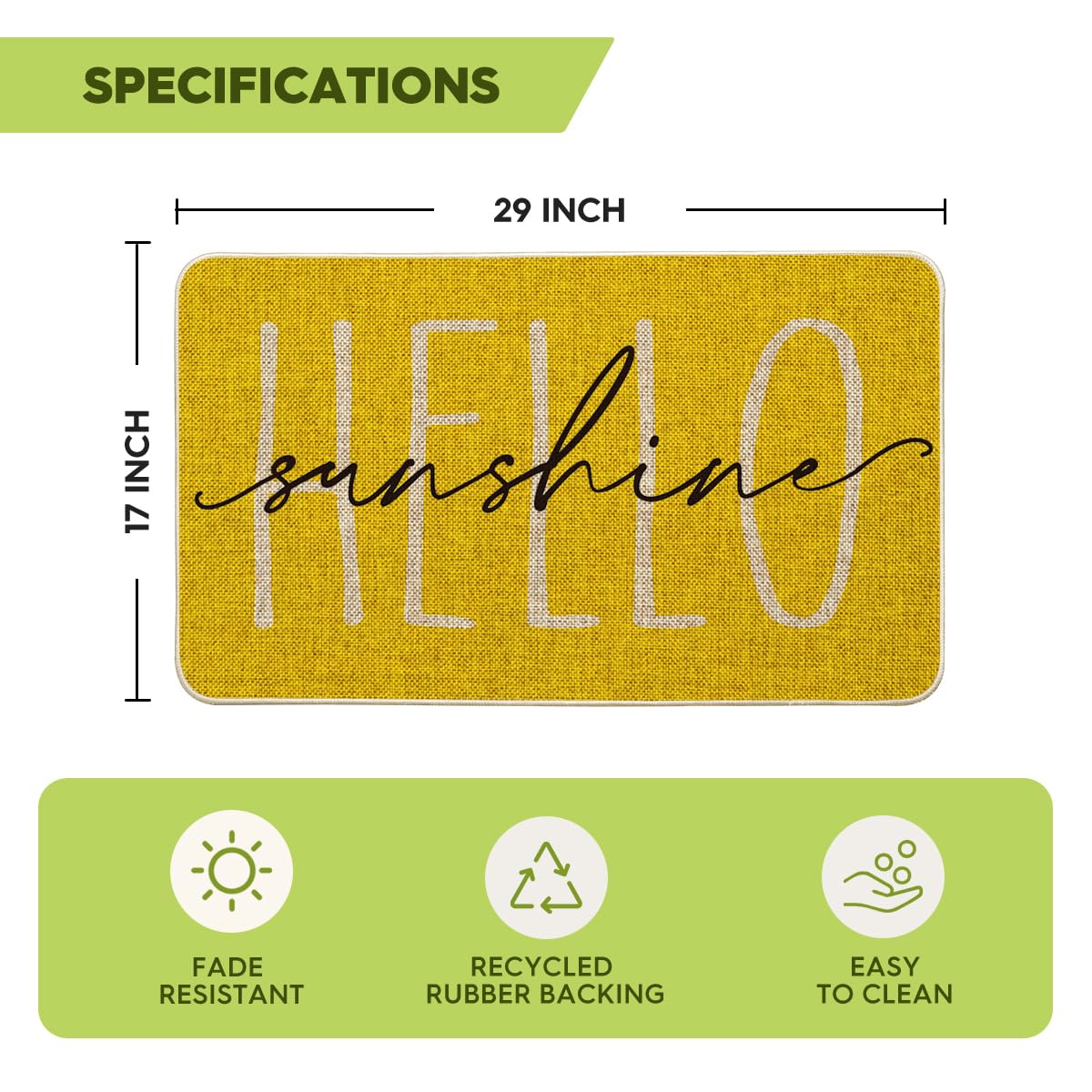 Artoid Mode Yellow Hello Sunshine non slip back doormat improves safety at doors.