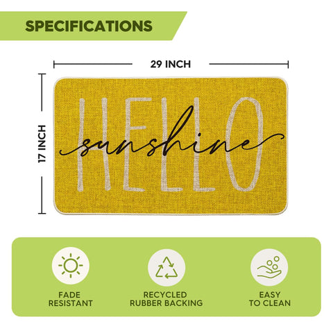 Artoid Mode Yellow Hello Sunshine non slip back doormat improves safety at doors.