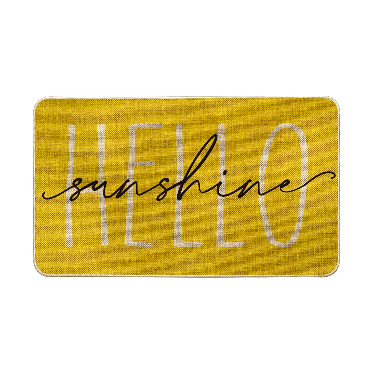 Artoid Mode Yellow Hello Sunshine pattern doormat enhances curb appeal for entryways.