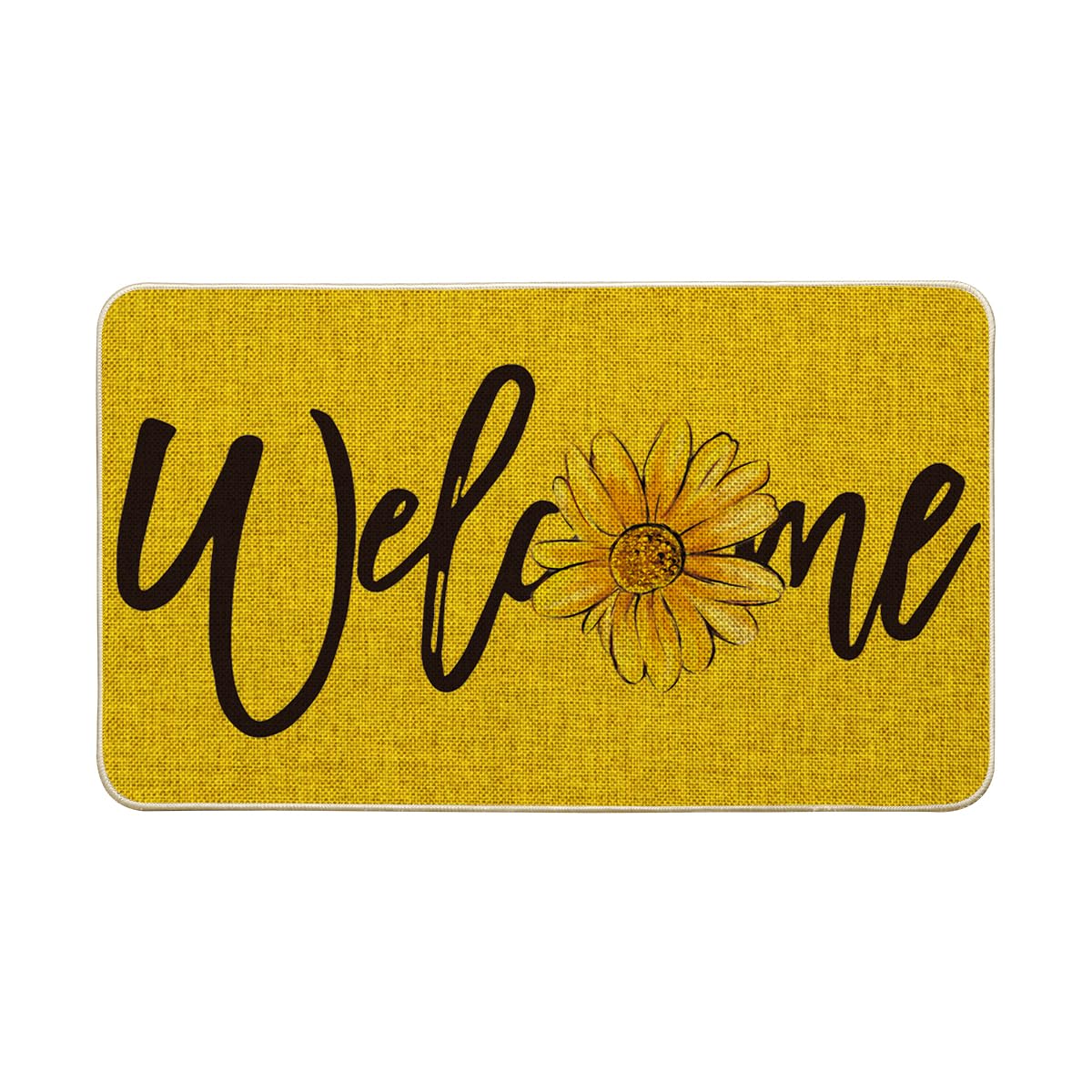 Artoid Mode yellow sunflower doormat welcomes guests outdoors.