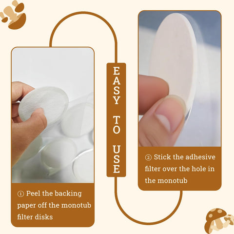Artojoy filter discs fit monotub holes up to 2.5 inches.