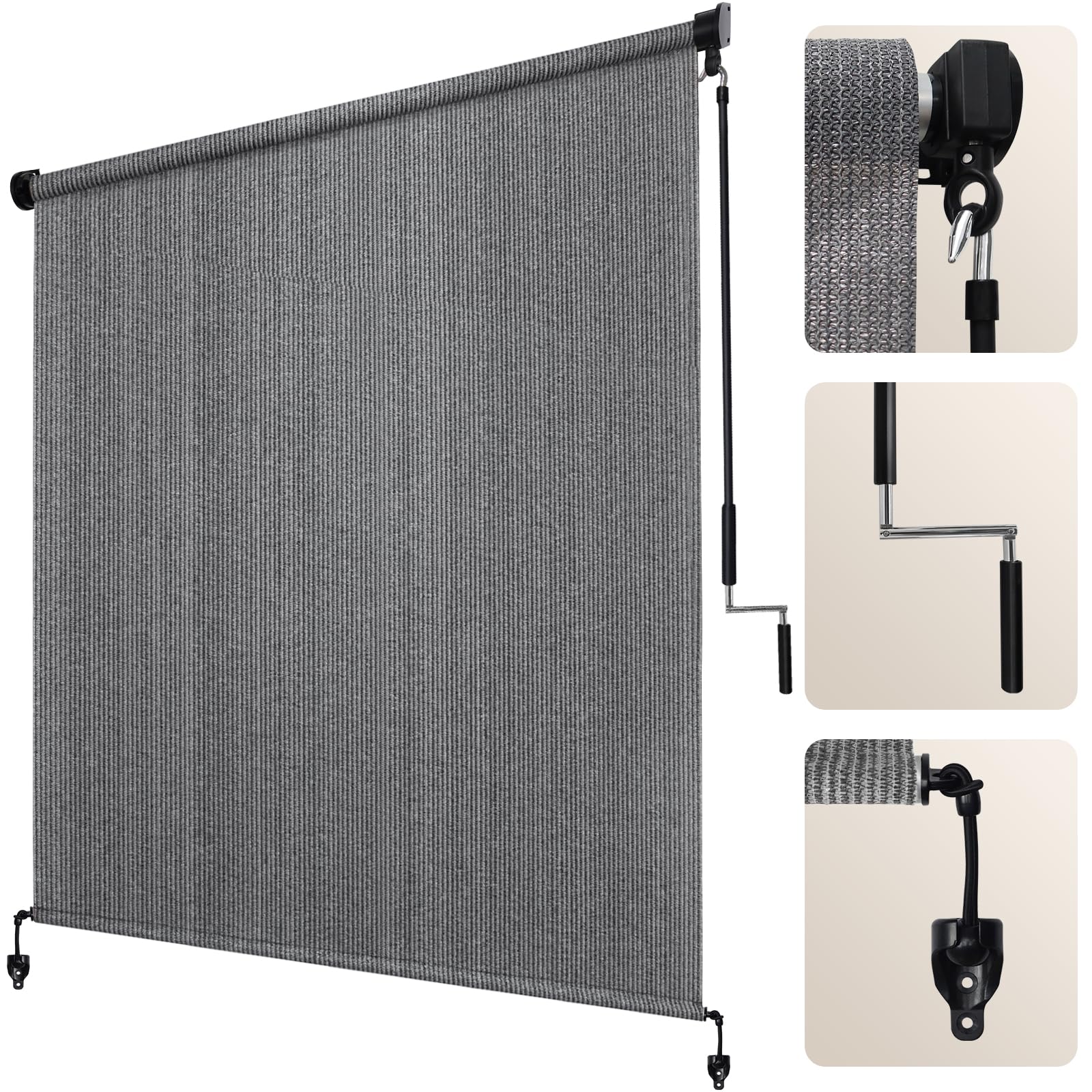 Artpuch Outdoor Roller Shade gray 8x8 front view with UV protection.