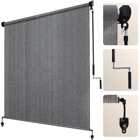 Artpuch Outdoor Roller Shade gray 8x8 front view with UV protection.