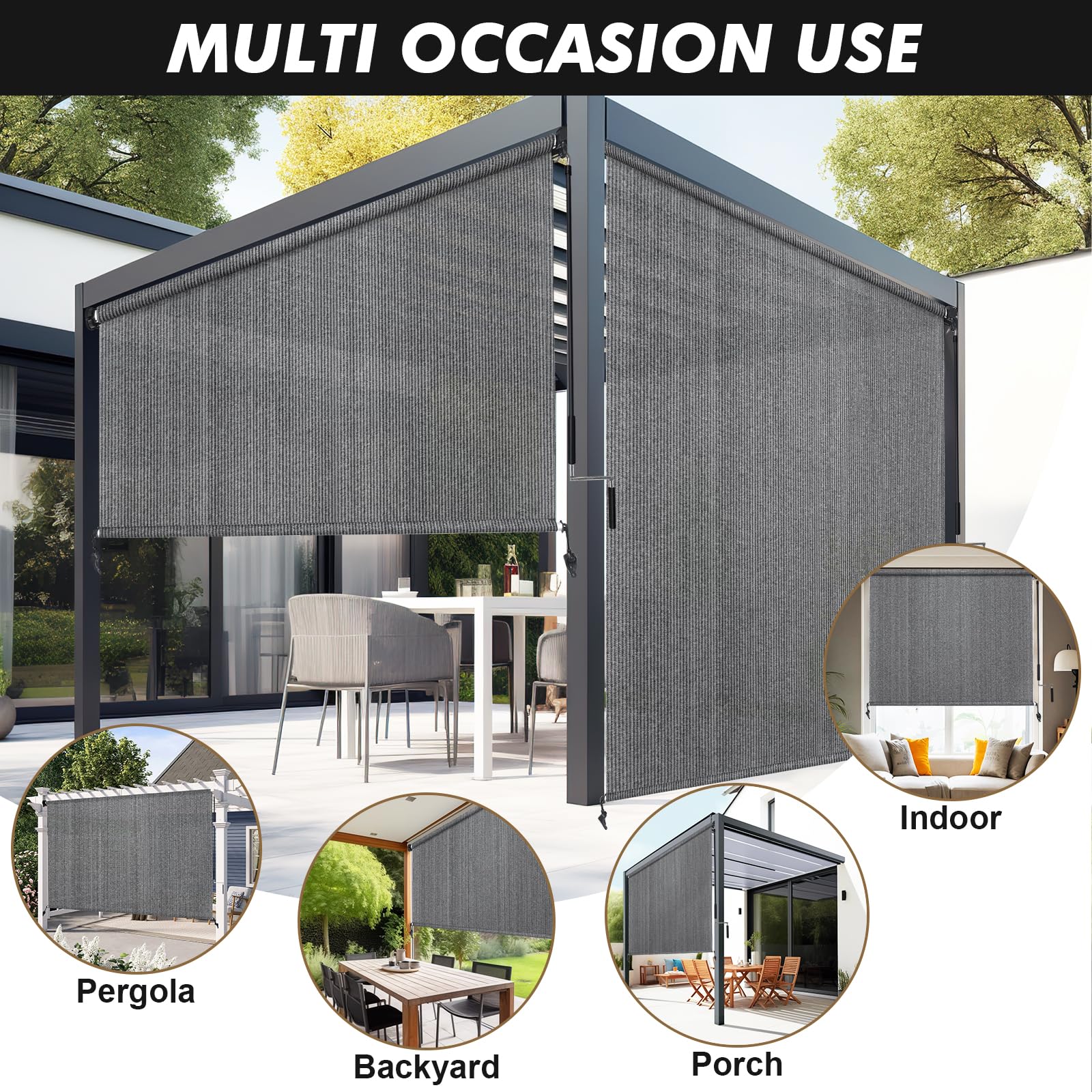 Backyard setup shows two poles and full coverage.