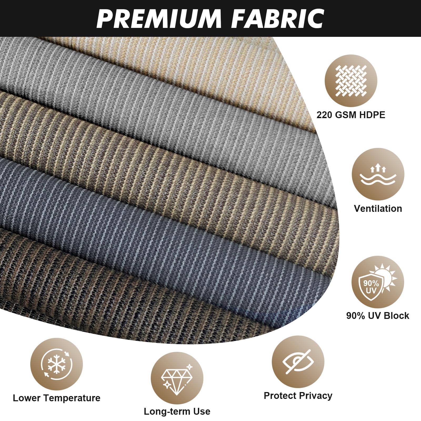 Two-pole assembly with seamless fabric provides full coverage.