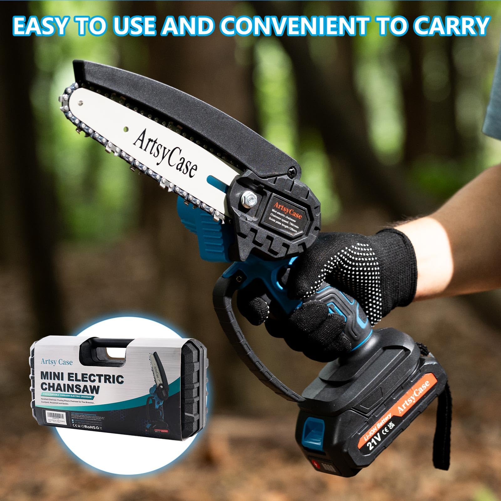 ArtsyCase Mini Chainsaw with chains and guide plates for versatile cuts.
