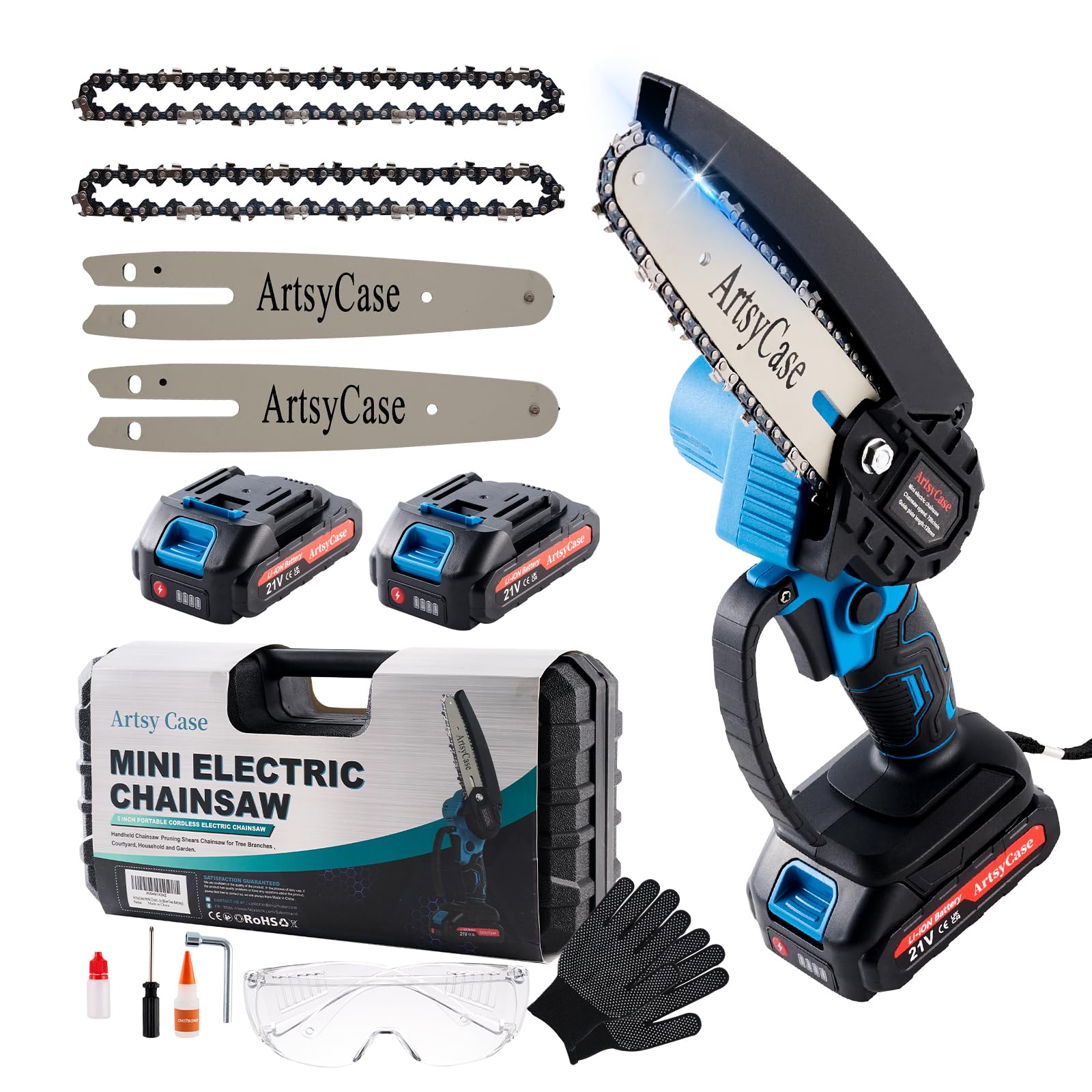 ArtsyCase Mini Chainsaw in box, ready for quick setup and gifting.