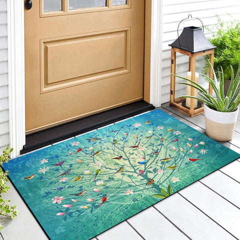 Arttown blue tree welcome doormat enhances outdoor curb appeal.