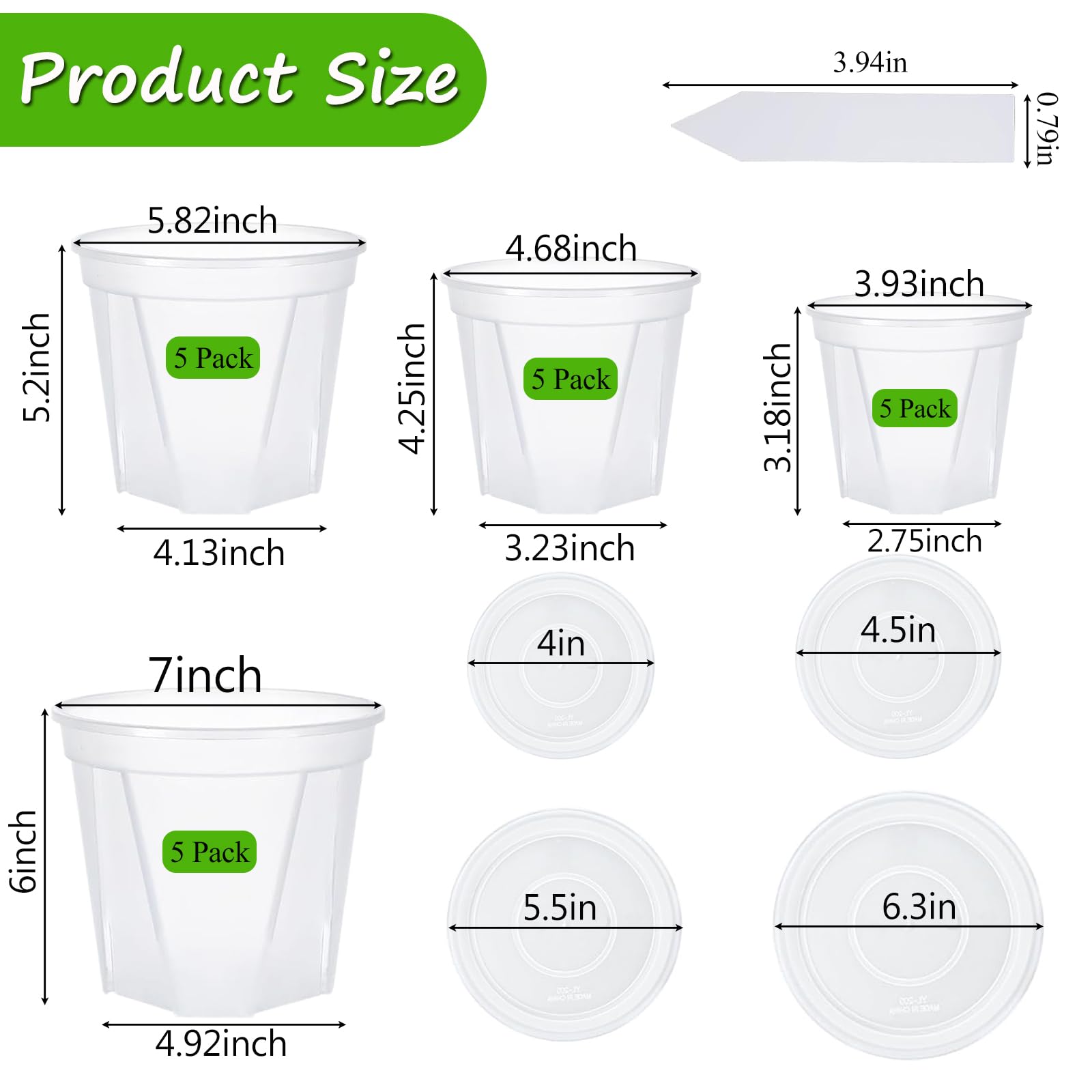 Artuxer clear nursery pot 5 inch with saucer for herbs and small plants