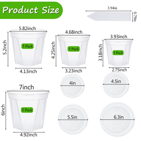 Artuxer clear nursery pot 5 inch with saucer for herbs and small plants