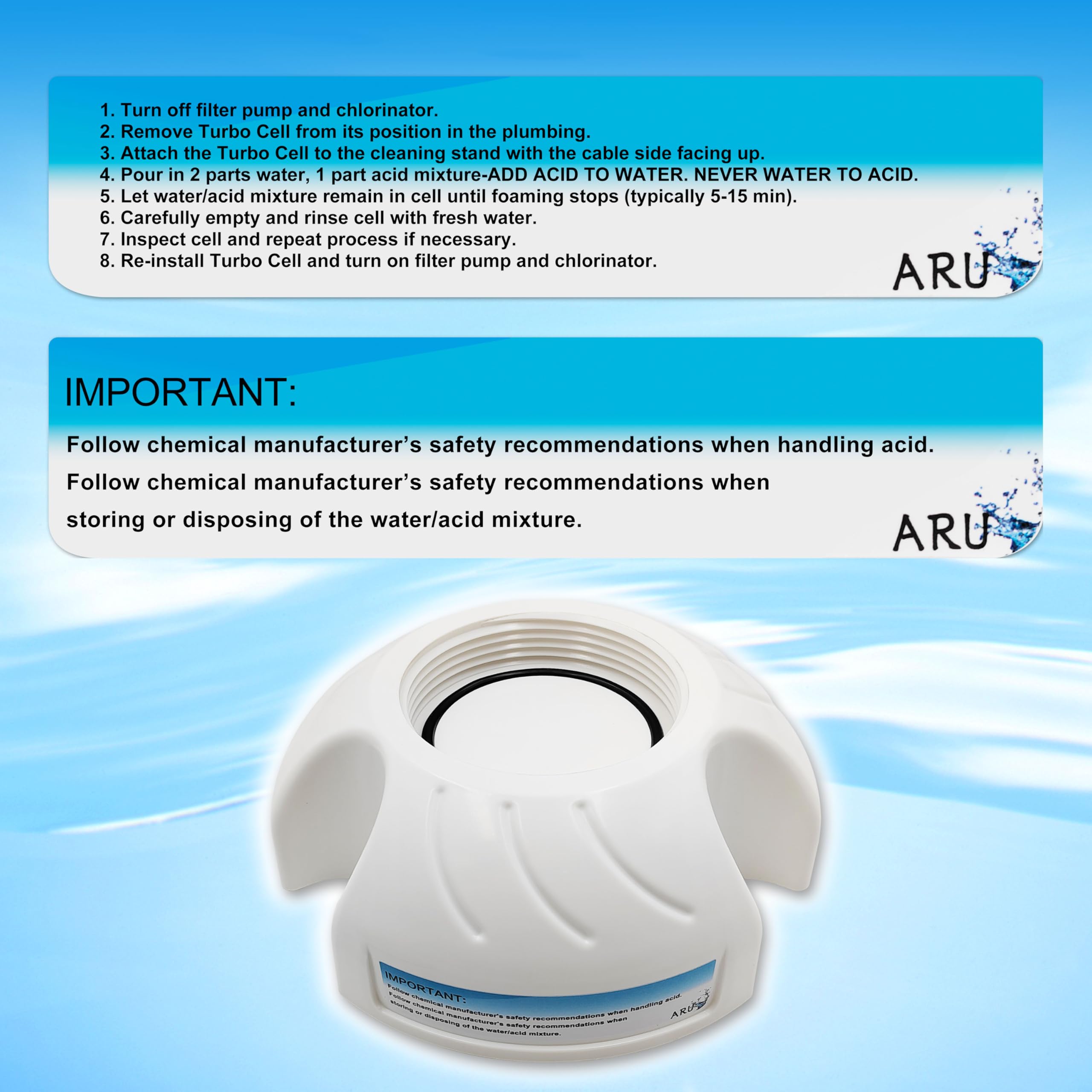 ARU cleaning stand in use during descaling reduces splash
