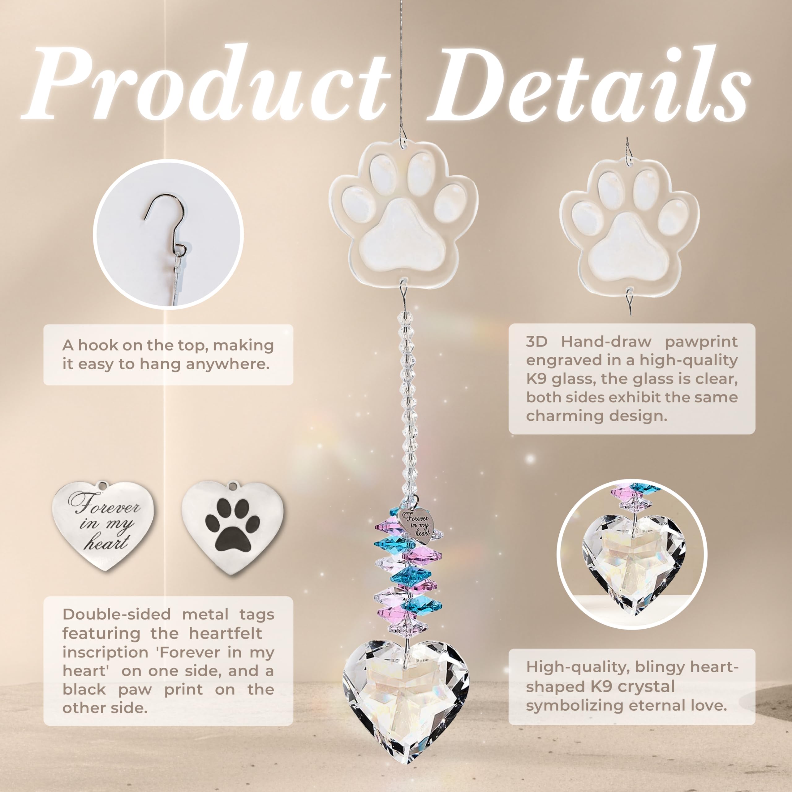 ARUN pet memorial suncatcher paw detail design honors your companion