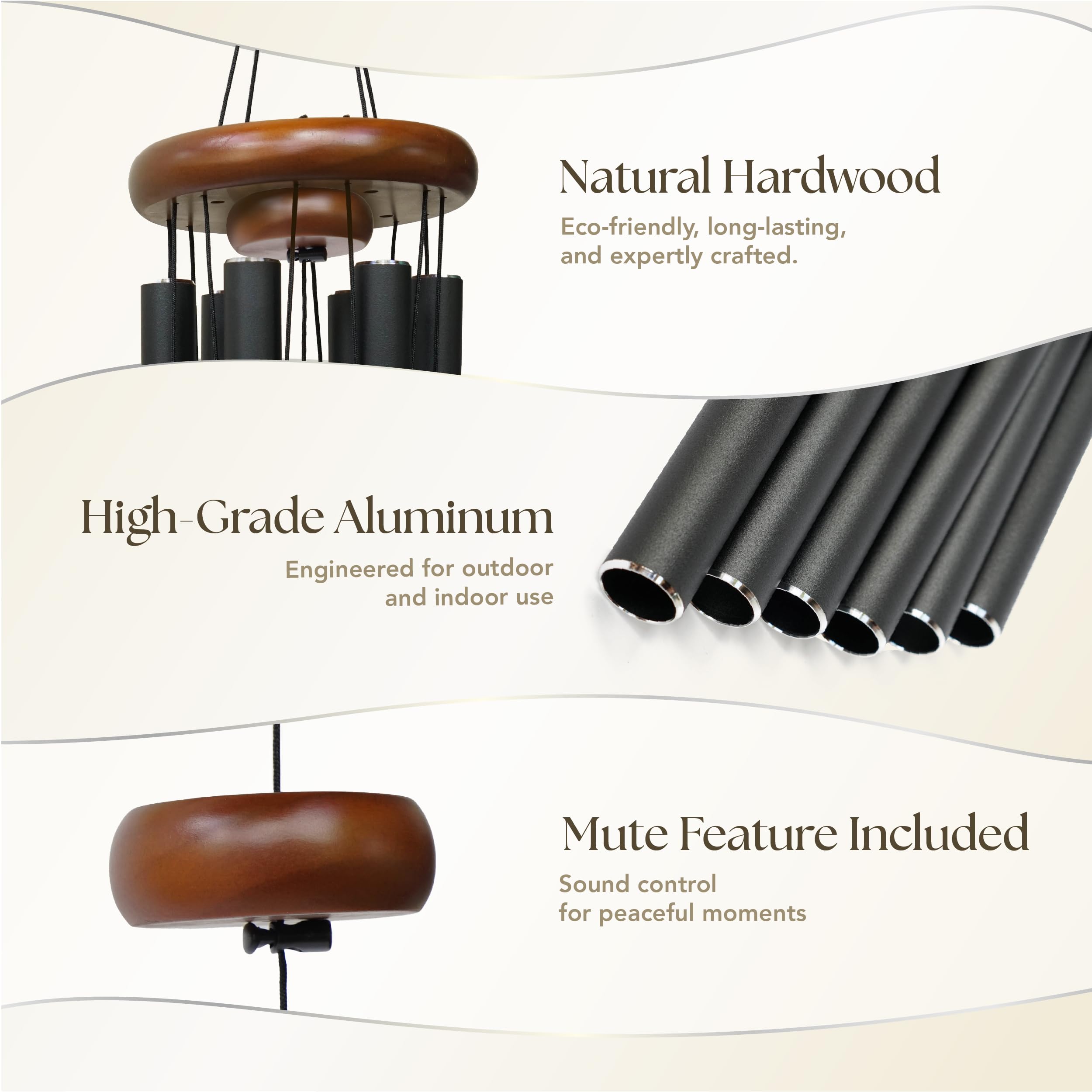 ARUN wind chimes outdoors providing calming tone for garden or porch.
