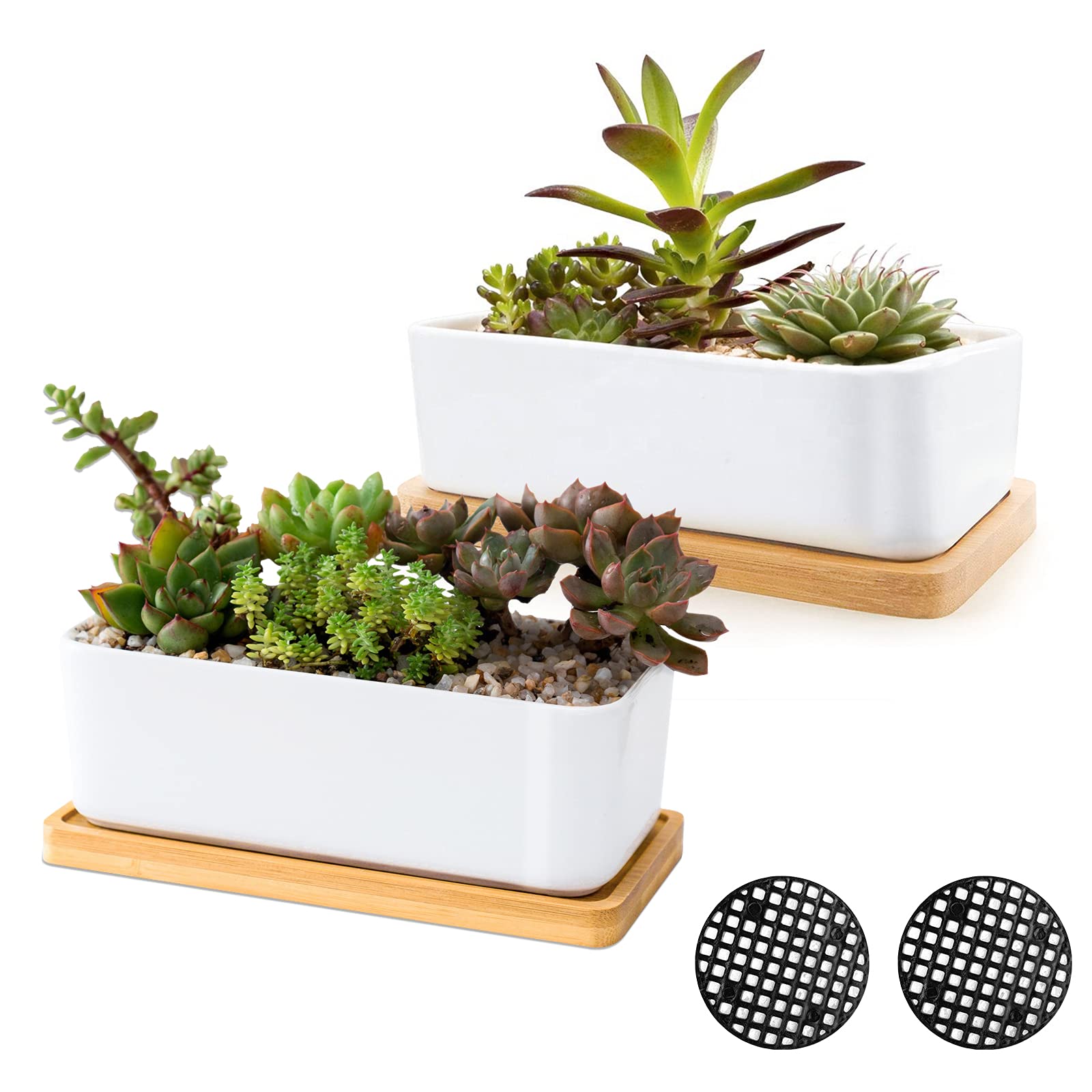 ARVINKEY white ceramic rectangular planter set of 2 for stylish indoor greenery