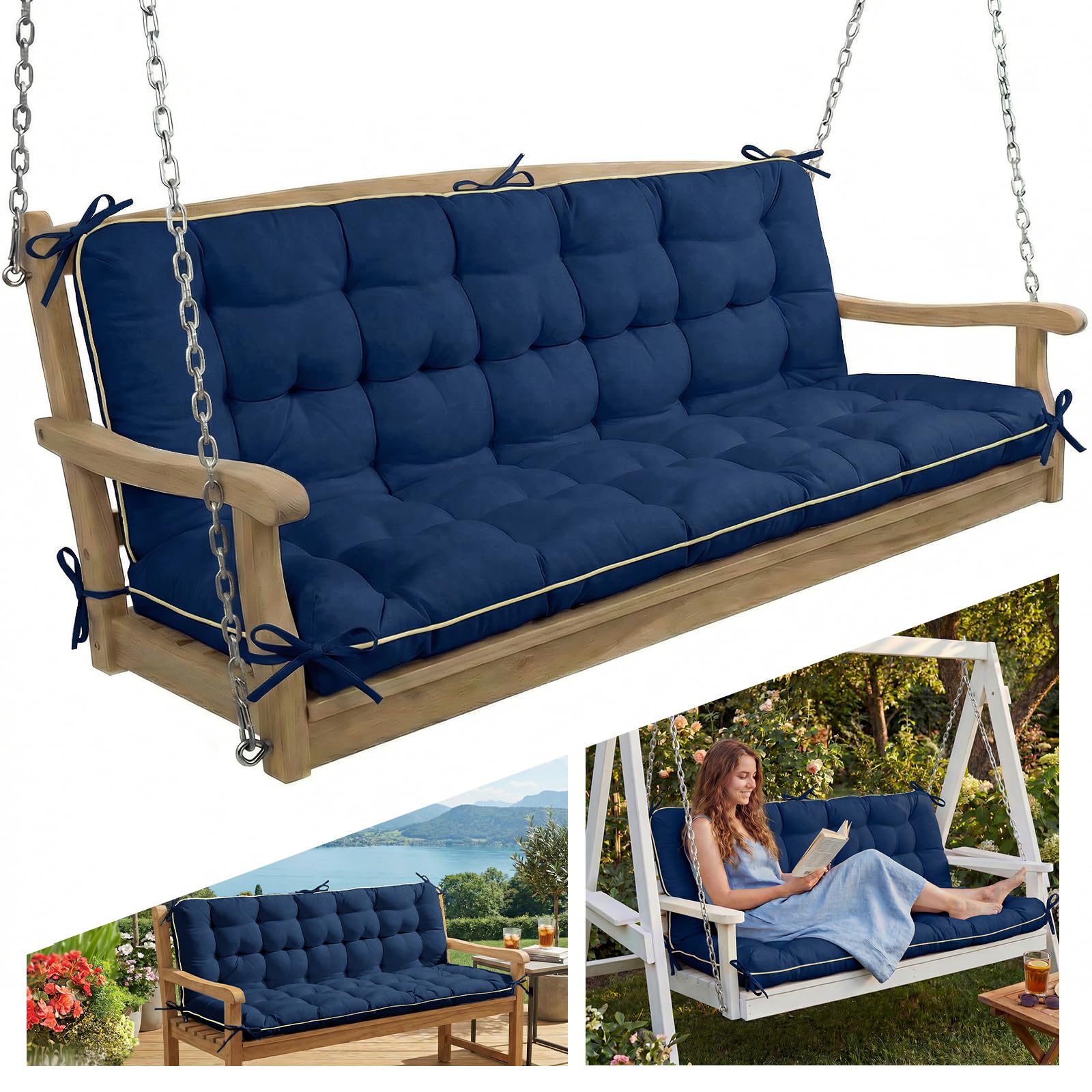 AS AWESLING swing cushion blue 60x40 for outdoor bench with quick-dry comfort.