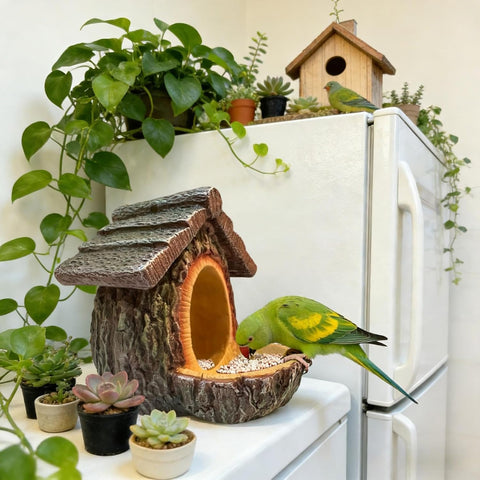 ASDFB Vintage Treehouse Bird Feeder with easy-to-hang design for quick refilling.
