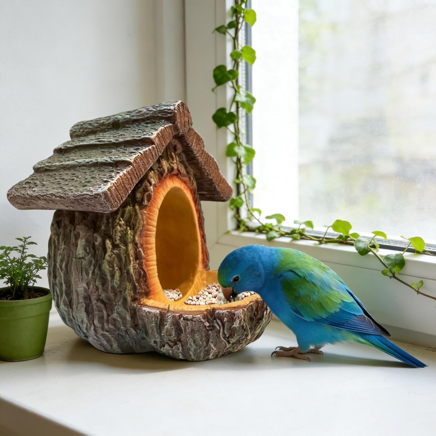 ASDFB Vintage Treehouse Bird Feeder showcasing rustic wood texture for outdoor charm.