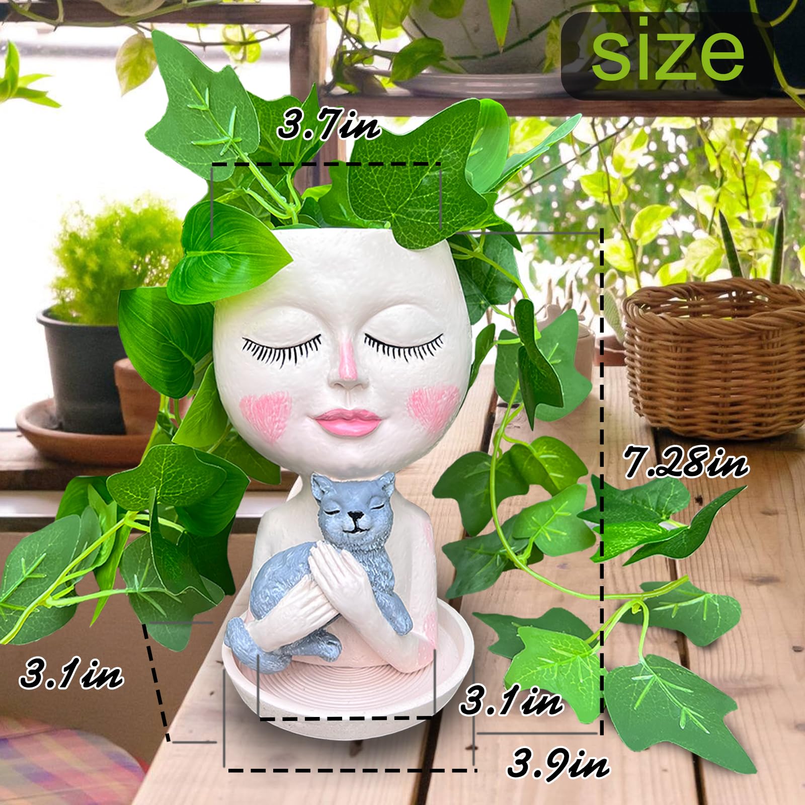 ASDFG cute lady hugging cat planter adds character to your space