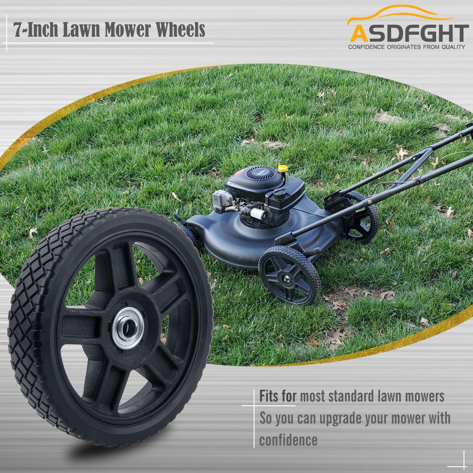 ASDFGHT 7-inch lawn mower wheel side view, stable rolling across lawns
