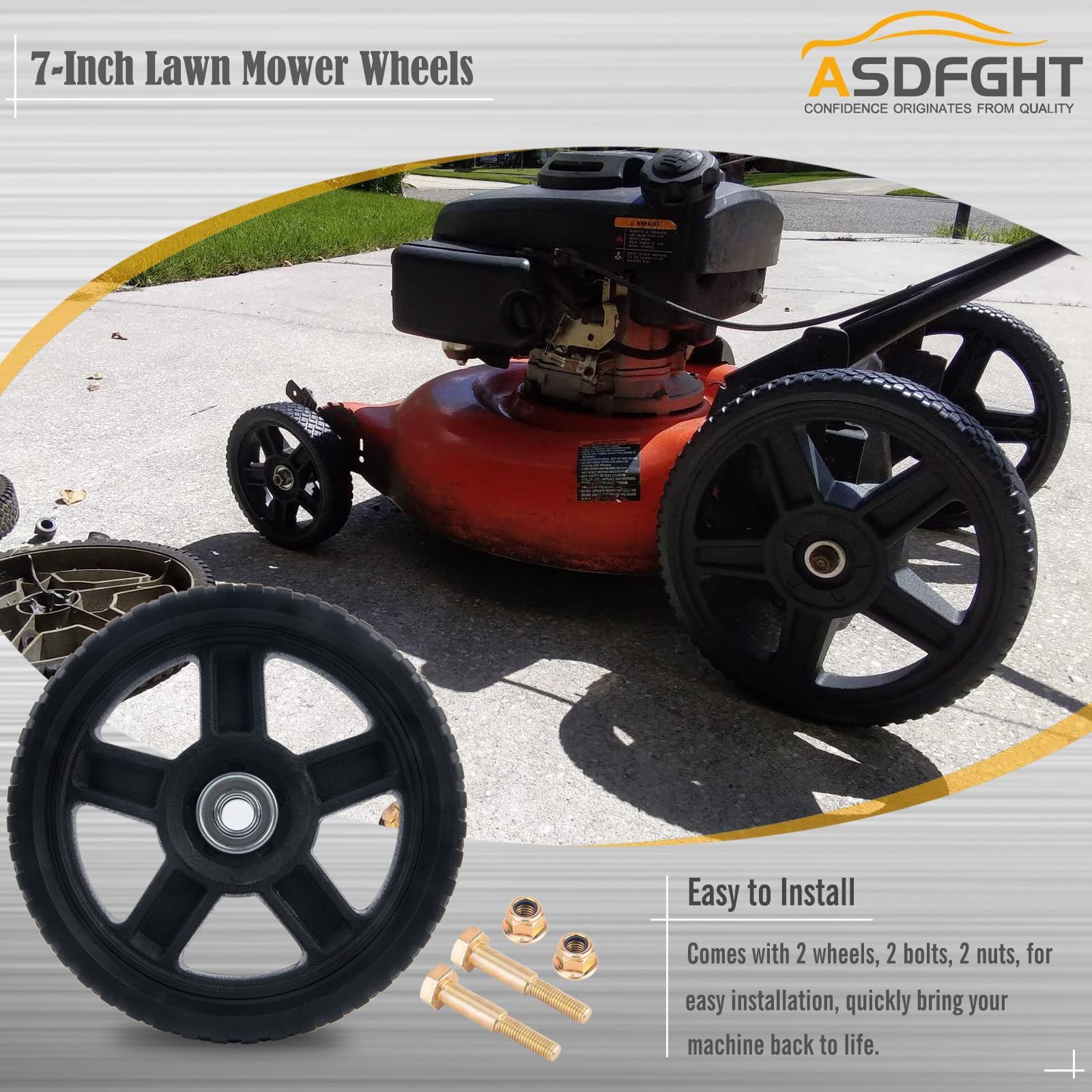 ASDFGHT 7-inch lawn mower wheel tread close-up, solid tire grip