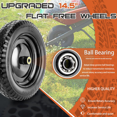 ASDFGHT flat-free tire 3-inch hub-centered design improves stability.