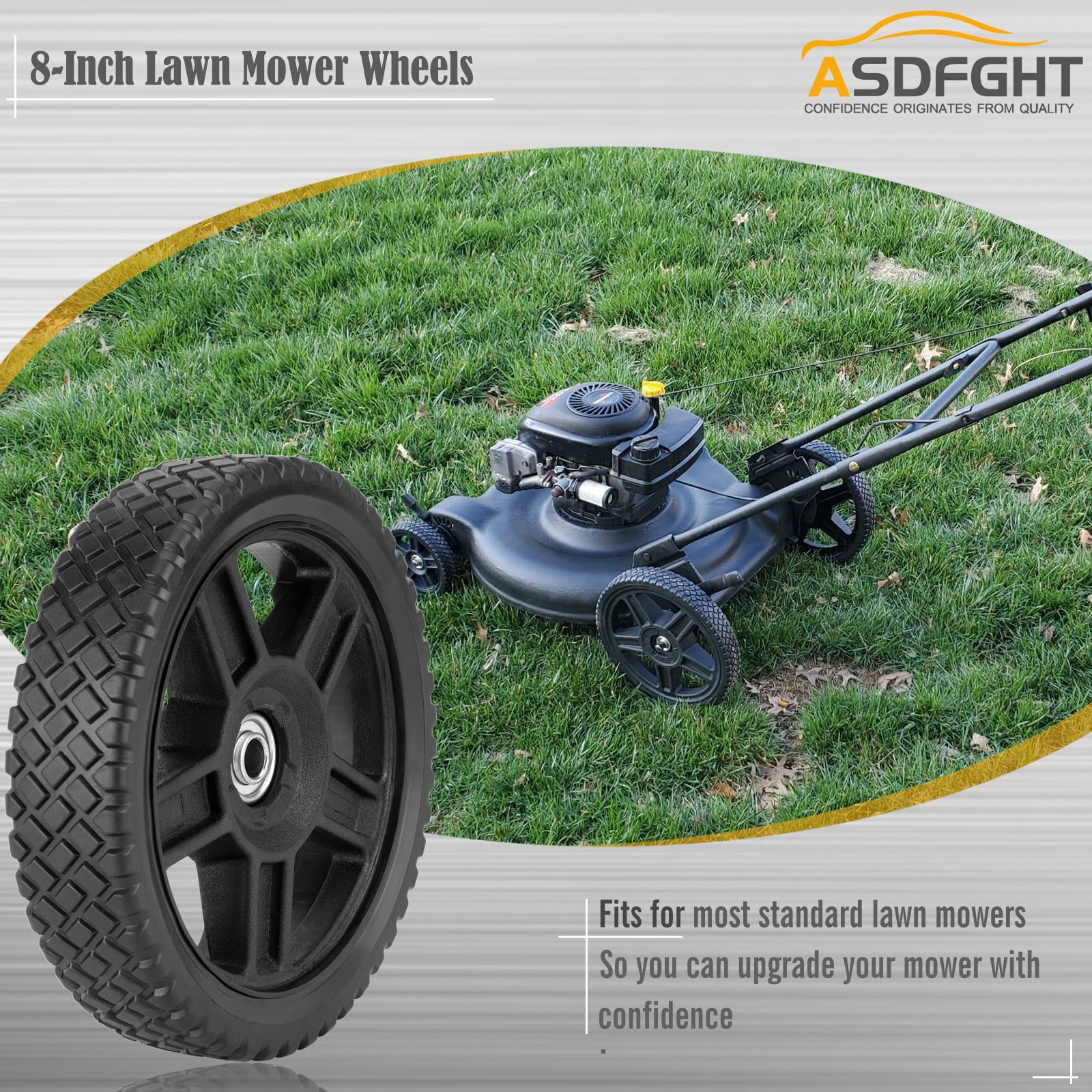 ASDFGHT 8-inch lawn mower wheel side view showing stable traction