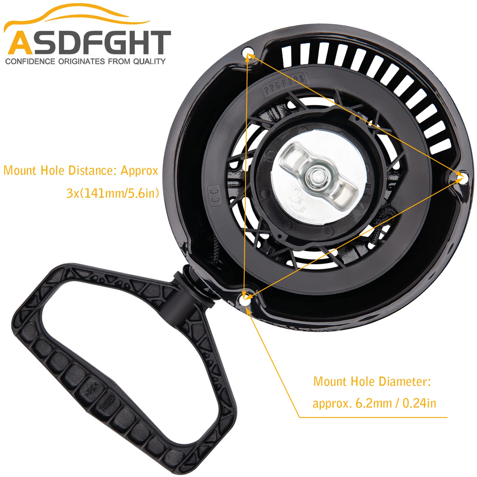 ASDFGHT recoil starter image shows sturdy metal housing and easy-hand pull design