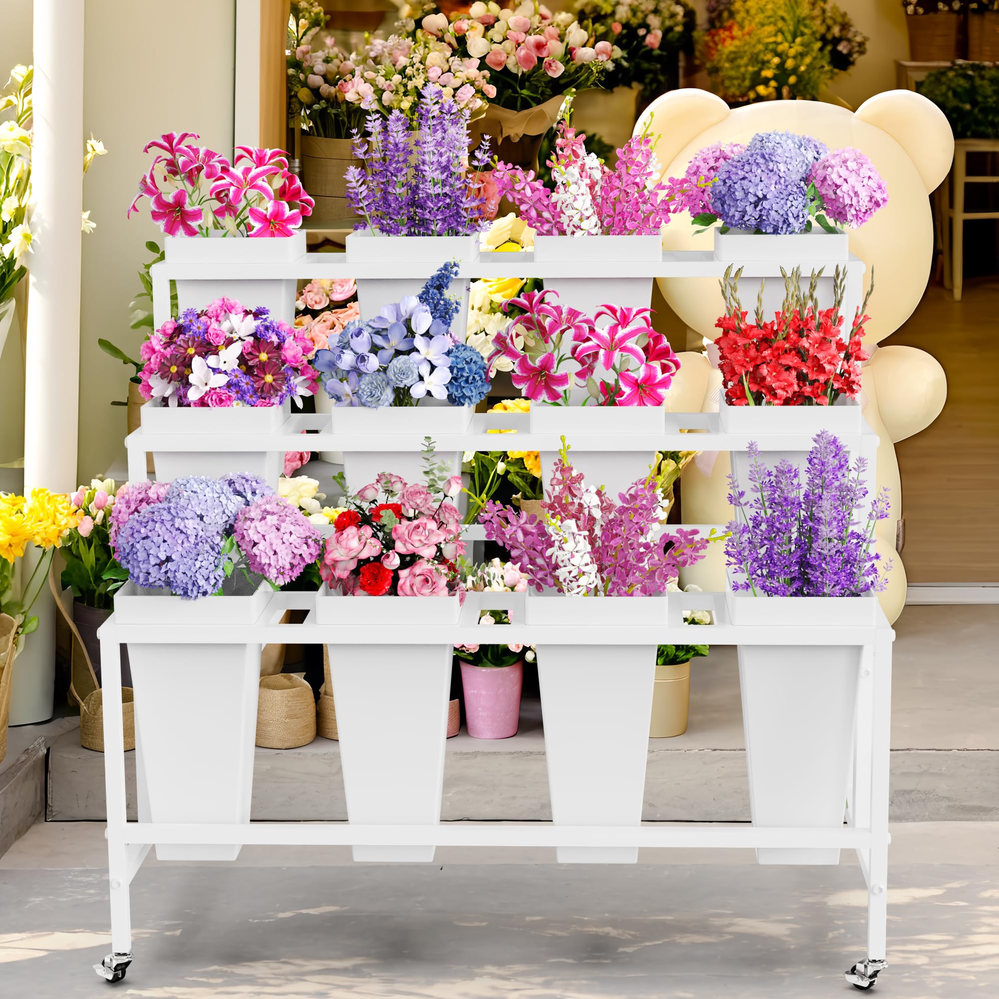 Asee'm easy-assembly design enables quick setup of the floral display.